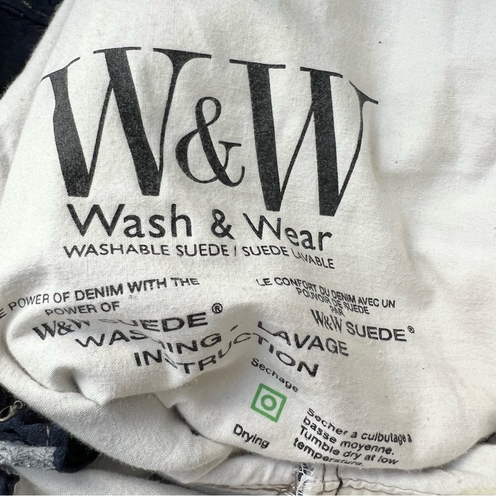 Vintage 80s 90s Wash & Wear genuine suede dark blue high rise slim fit pants 24 - Picture 13 of 15